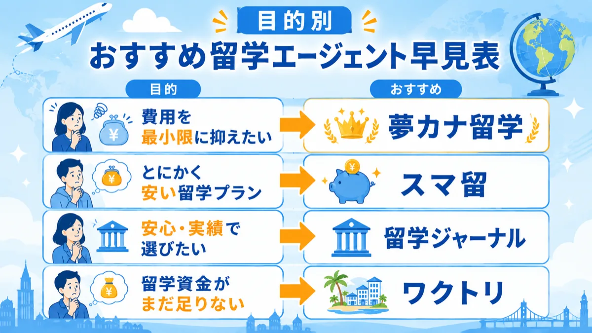 国別おすすめ留学エージェント早見表