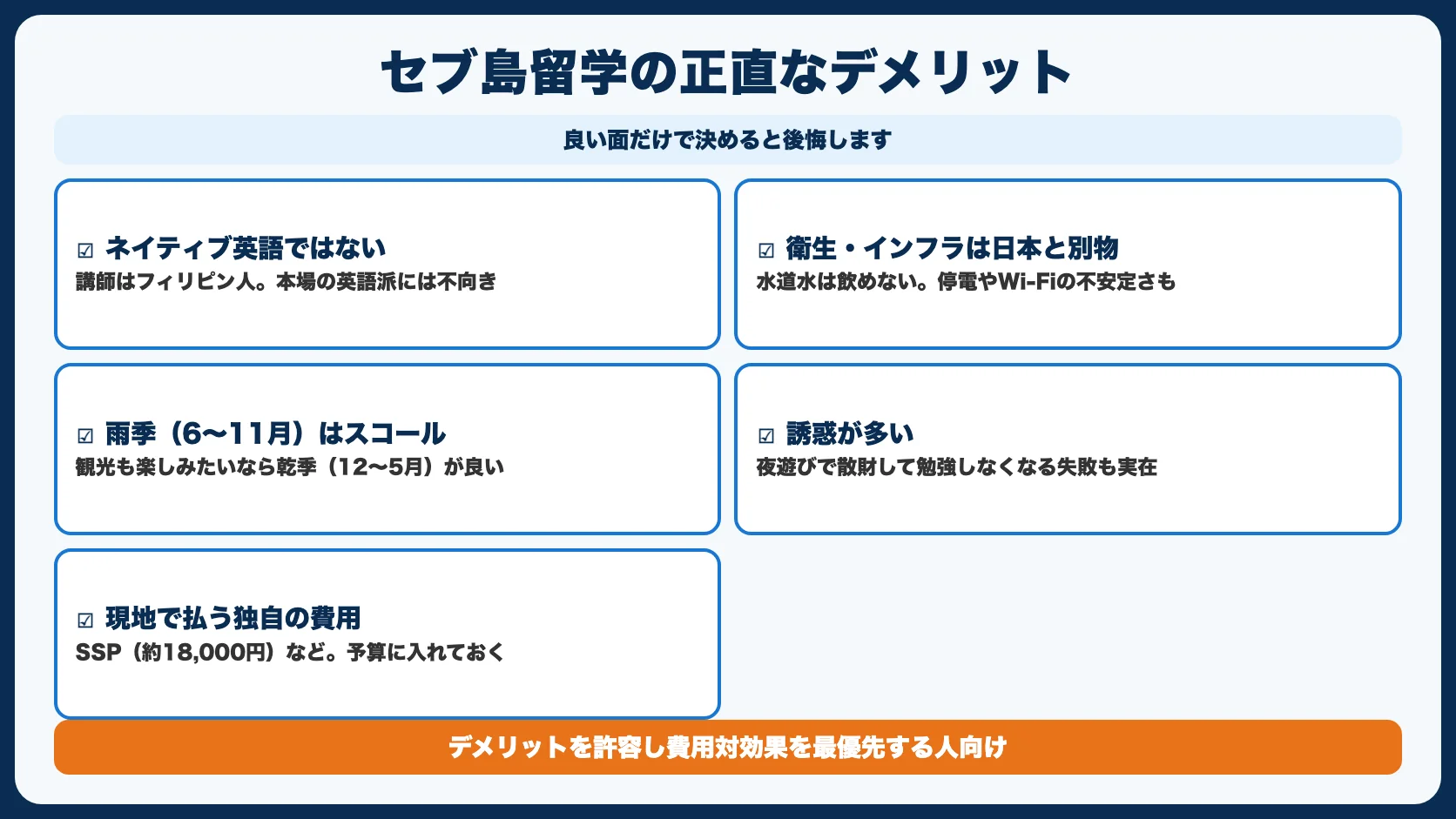 セブ島留学の正直なデメリット
