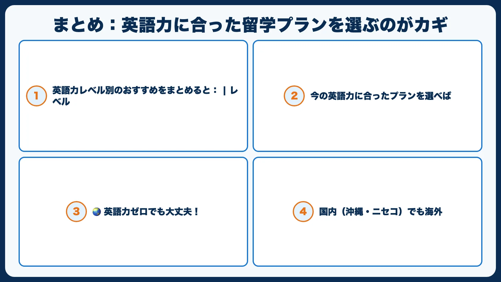 まとめ：英語力に合った留学プランを選ぶのがカギ
