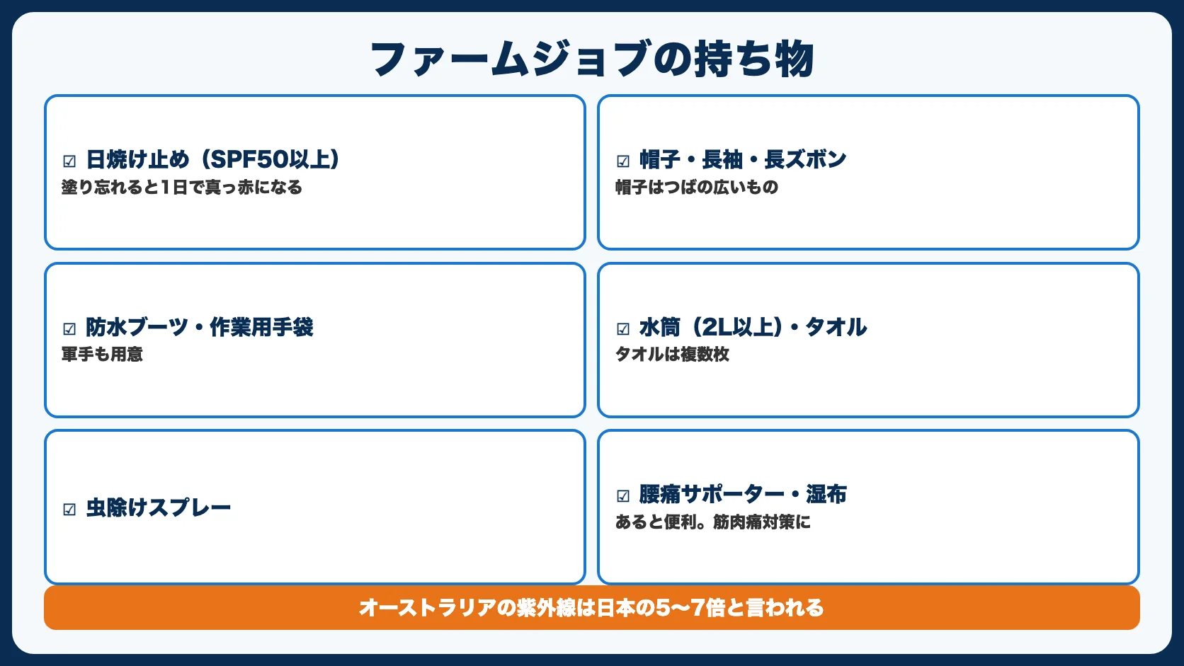 ファームジョブの持ち物リスト