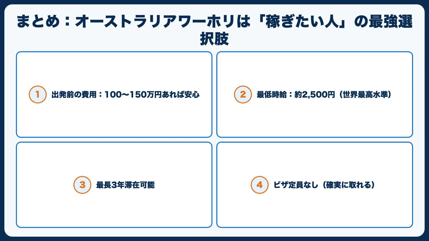 まとめ：オーストラリアワーホリは「稼ぎたい人」の最強選択肢