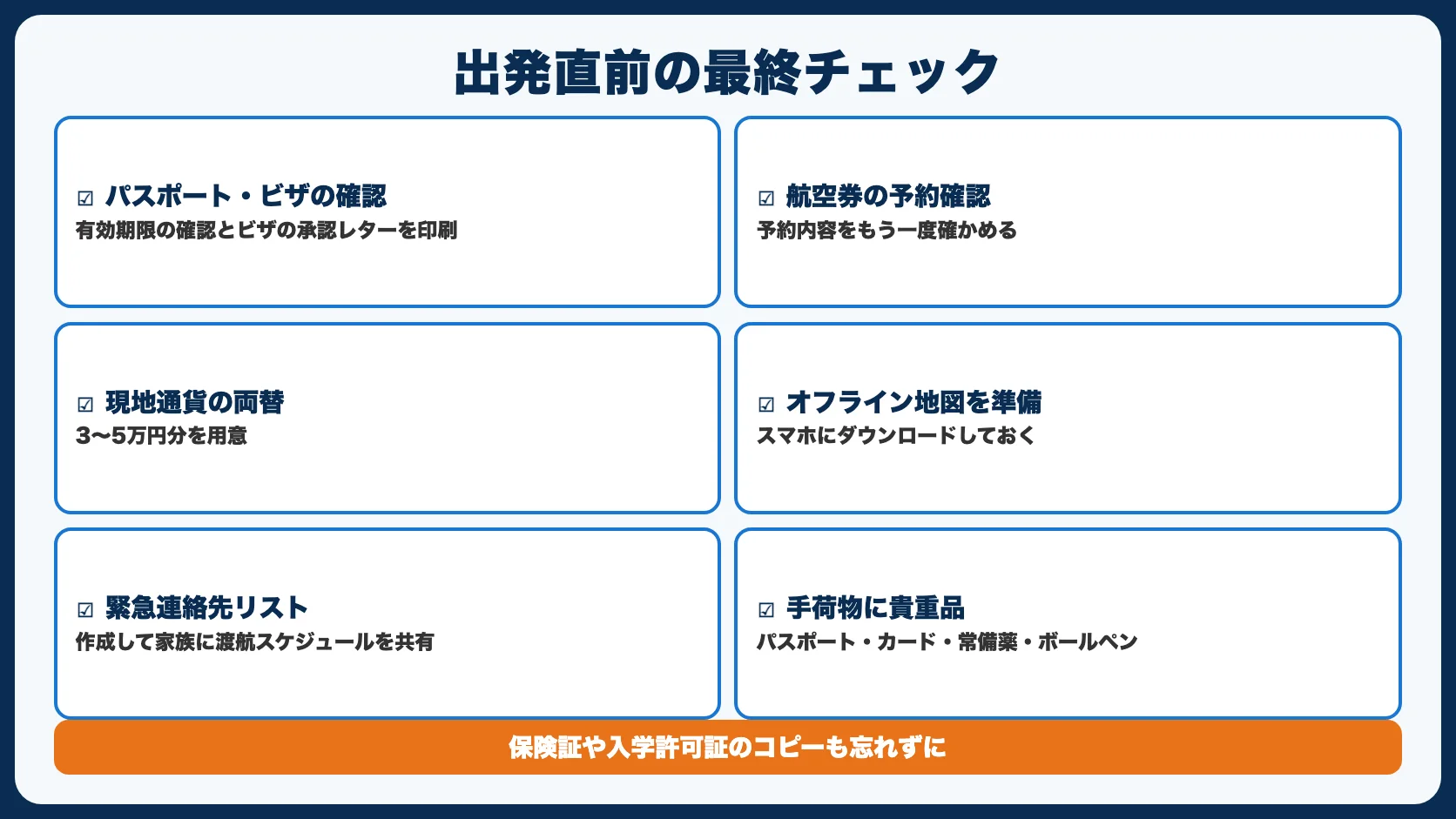 出発1週間前〜当日にやること